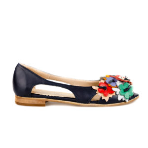 Balerini decupati din piele naturala Flora 510-Blu - 37